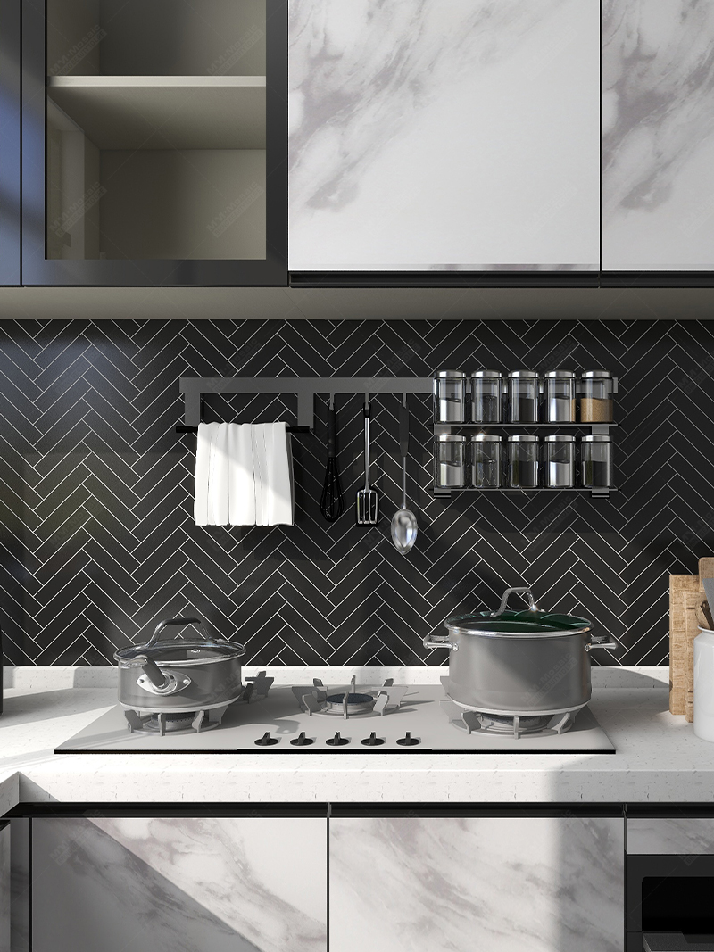 herringbone tile backsplash