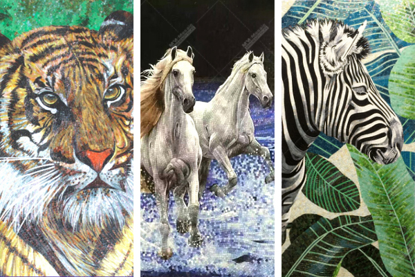 animals handcrafted mosaic mural