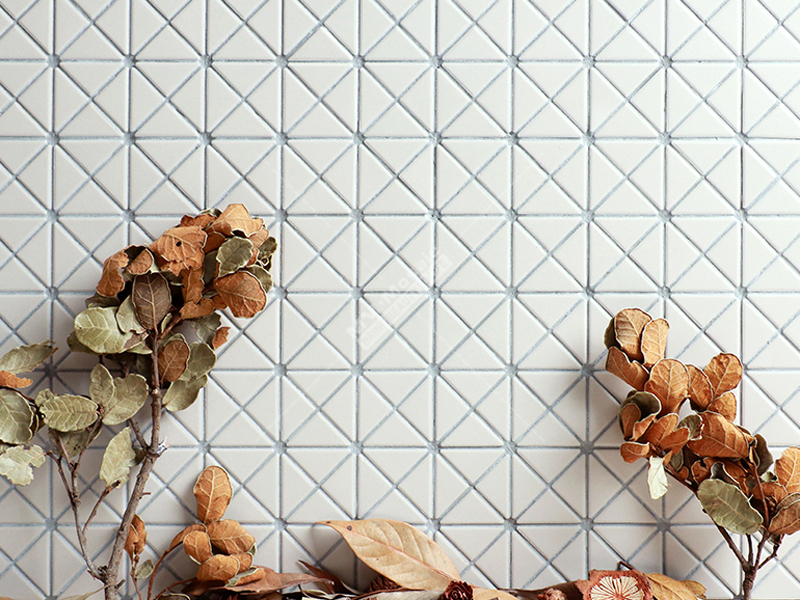 white triangle tile accent wall