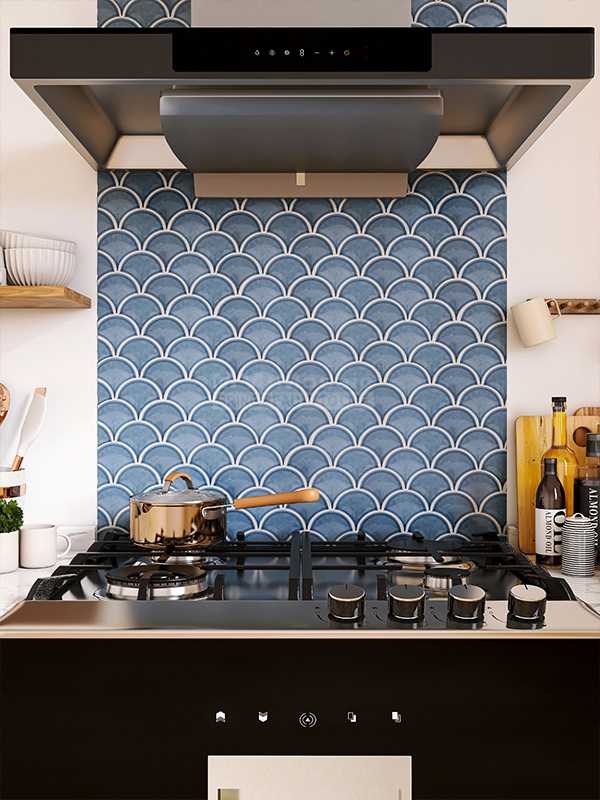 kitchen backsplash with fish scale tile