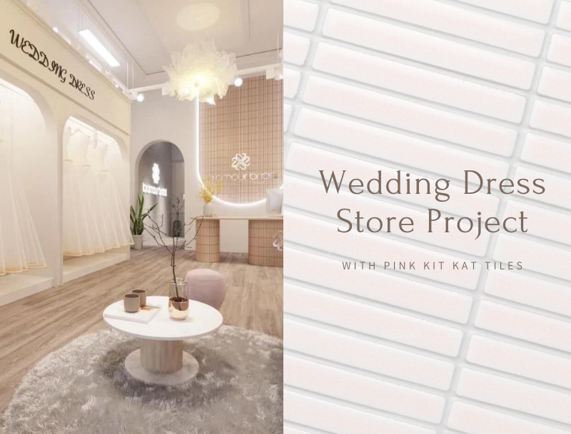 wedding dress store with pink kit kat tiles