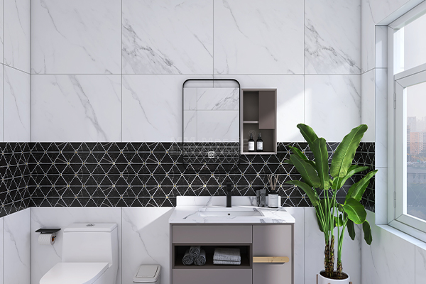 bathroom wall decor with triangle tile