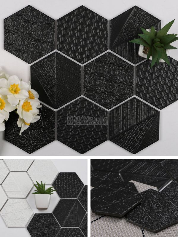 hexagon tile with patterned surface