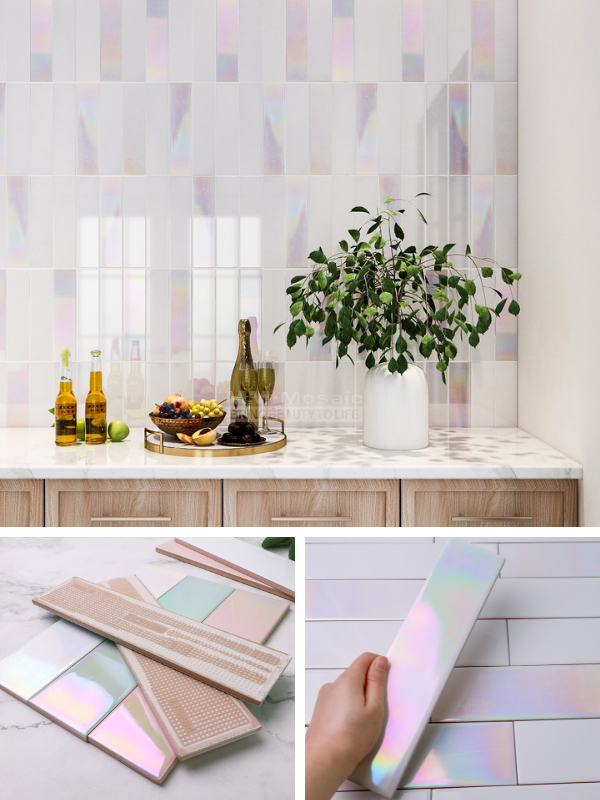 rainbow iridescent subway tile