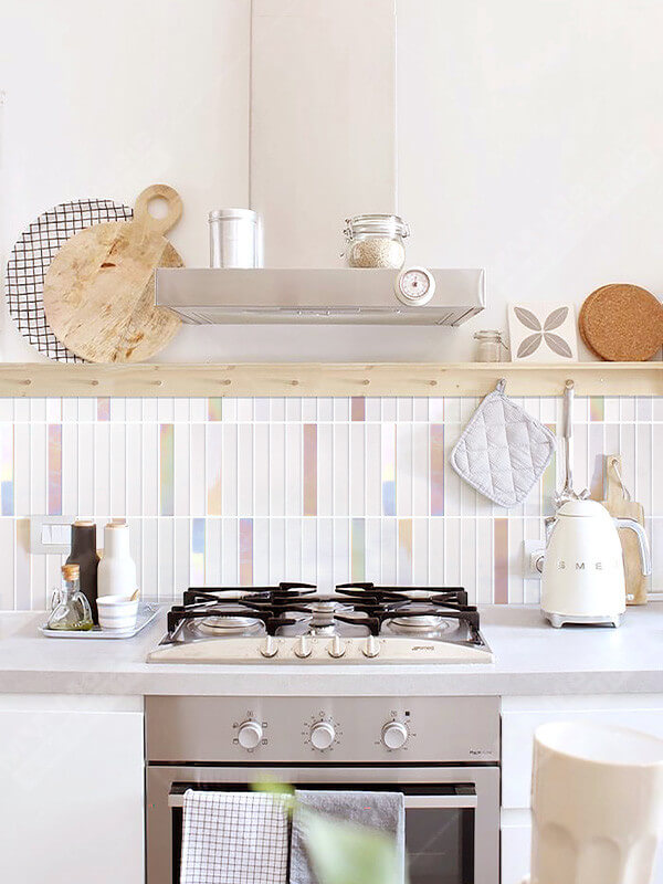 iridescent tile backsplash