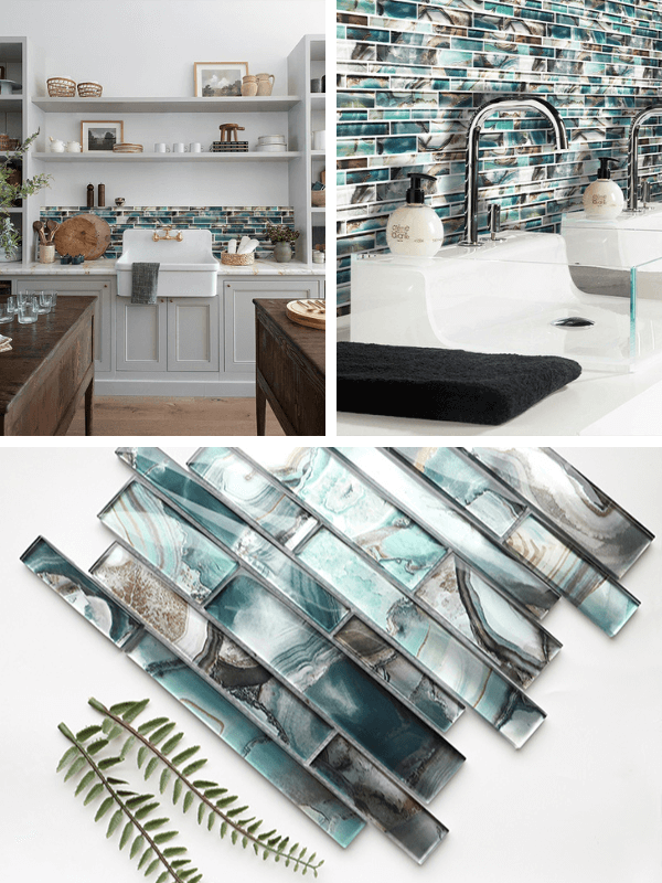 linear glass mosaic backsplash