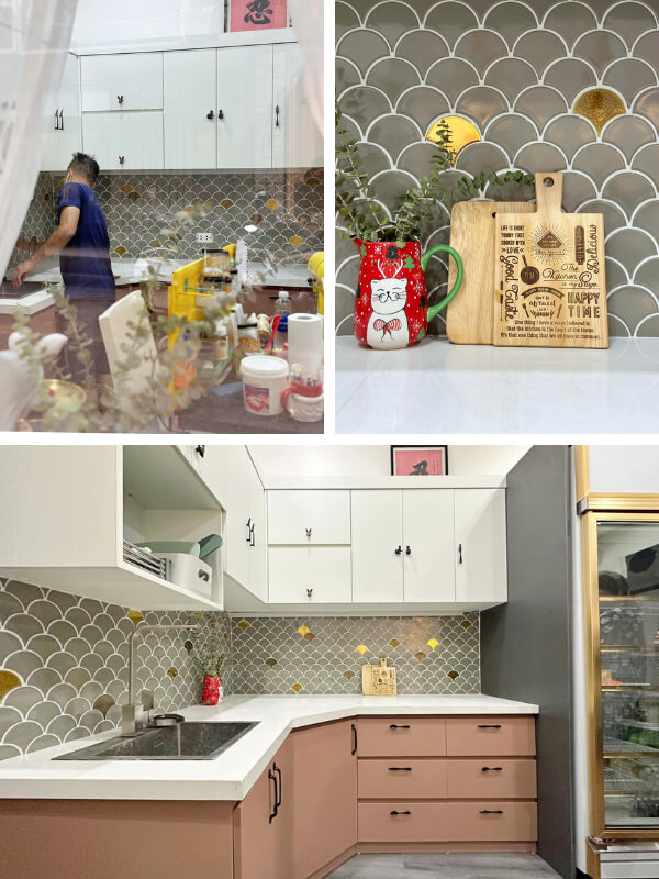 fish scale backsplash kitchen