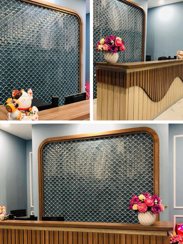glazed ceramic fish scale tile for accent wall