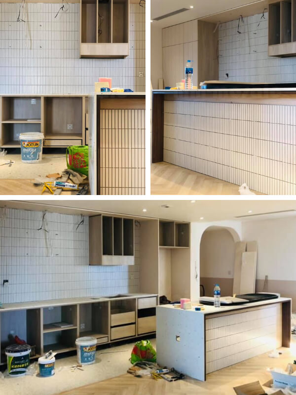 white kit kat tile for kitchen island backsplash renovation