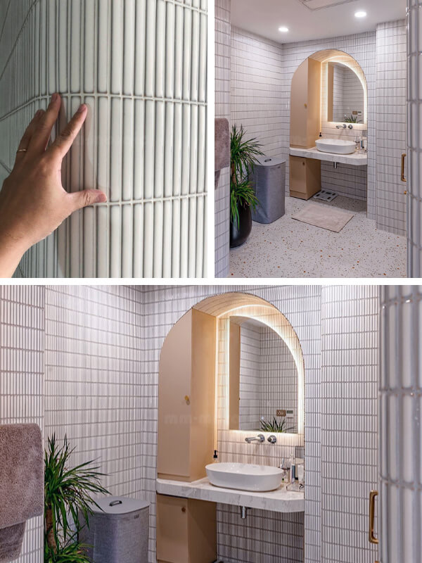 white strip mosaic tile for bathroom wall renovation project