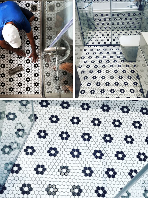 black and white hexagon mosaic tile