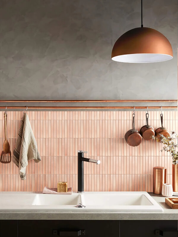 pink ceramic strip mosaic tile for kitchen backsplash