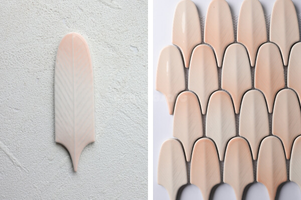 Feather Shape Handmade Glazed Pink Ceramic Tile