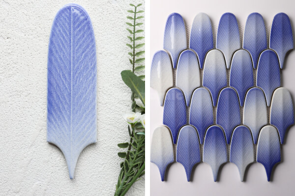 Feather Shape Handmade Glazed Sky Blue Ceramic Tile