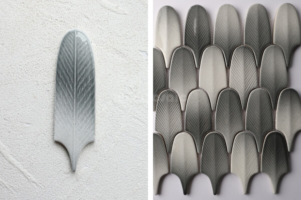 Feather Shape Handmade Glazed Gray Ceramic Tile