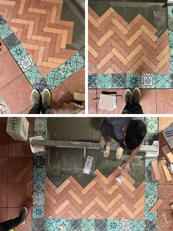 mosaic factory  terracotta herringbond tile pattern tile