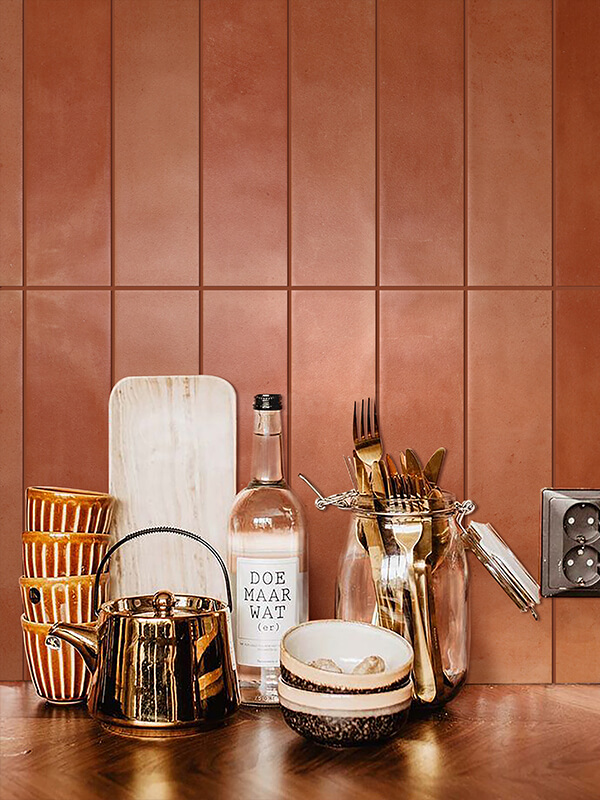 terracotta subway tile as bar backsplash