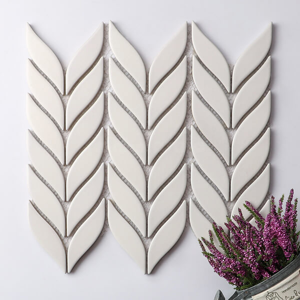 white mosaic tile in leaf shape