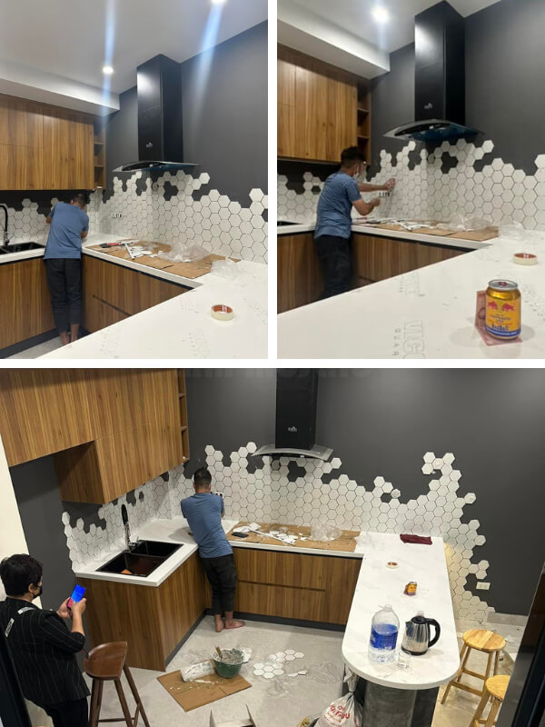 mosaic hexagon backsplash