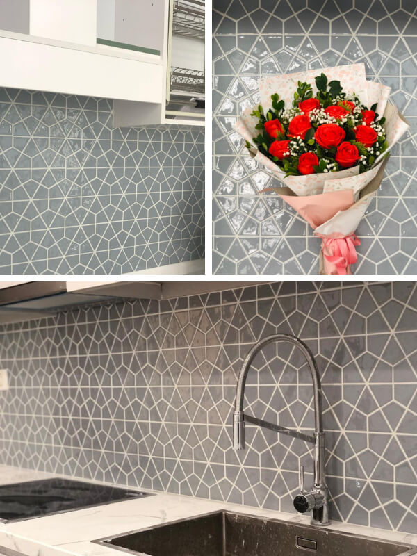 gray diamond tile for kitchen backsplash