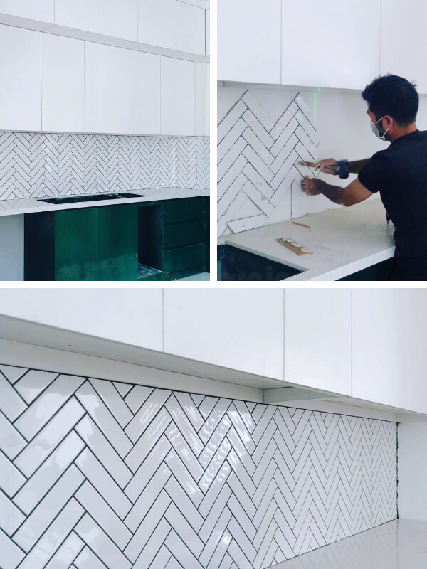 8 Herringbone Tile Projects to Inspire, mosaic herringbone tiles, herringbone tiles kitchen