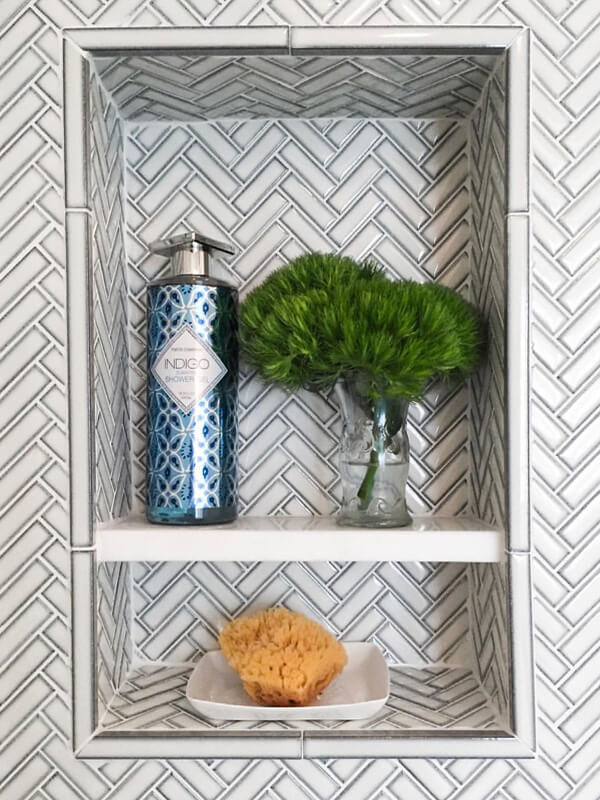 White Herringbone Tile for Niche Focus