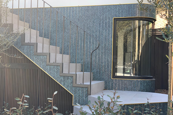 Emerald Green Herringbone Tile for Outdoor Courtyard