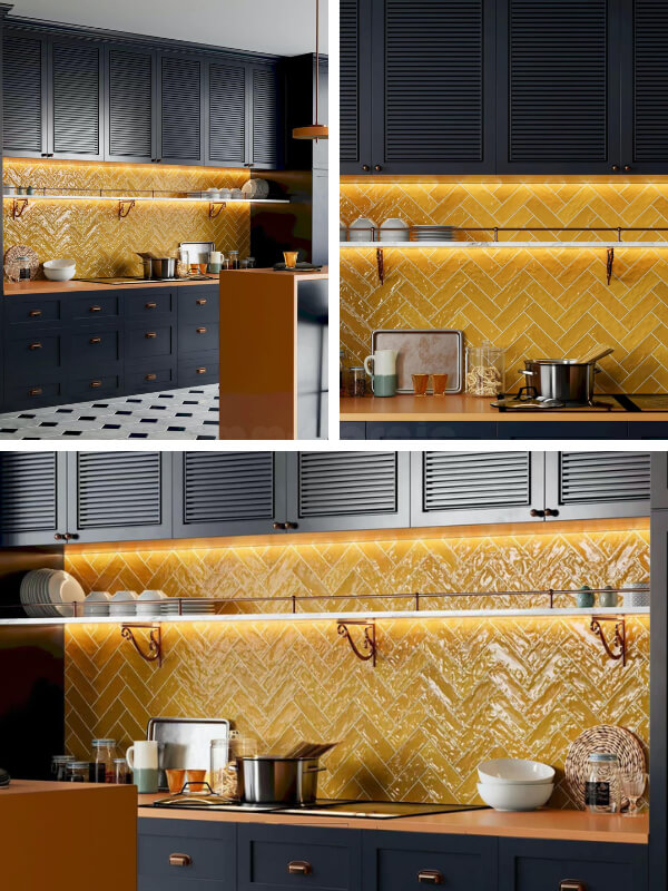 herringbone tiles splashback