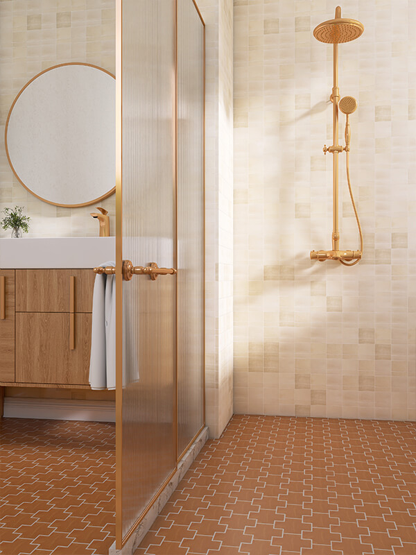 Terracotta Porcelain Matte Cross Shape Tile for Shower Floor