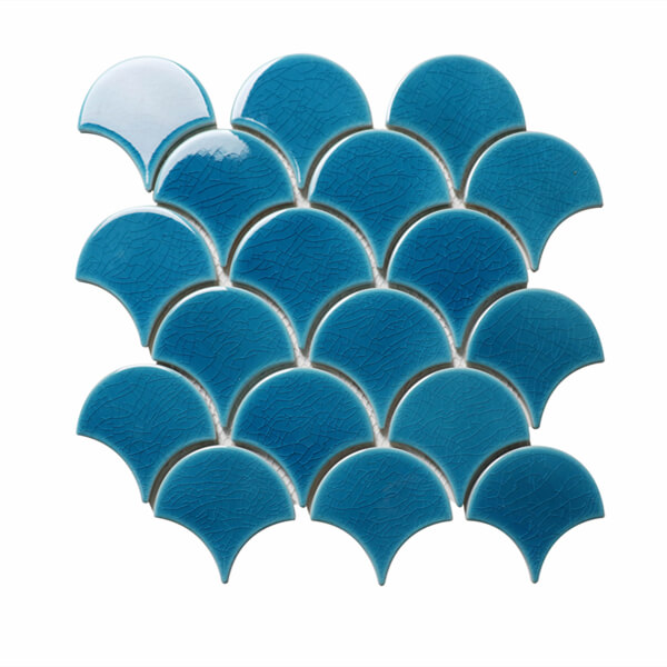 Blue Crackle Fan Shaped Wall Tiles Ceramic Mosaic Tile Backsplash Manufacturer