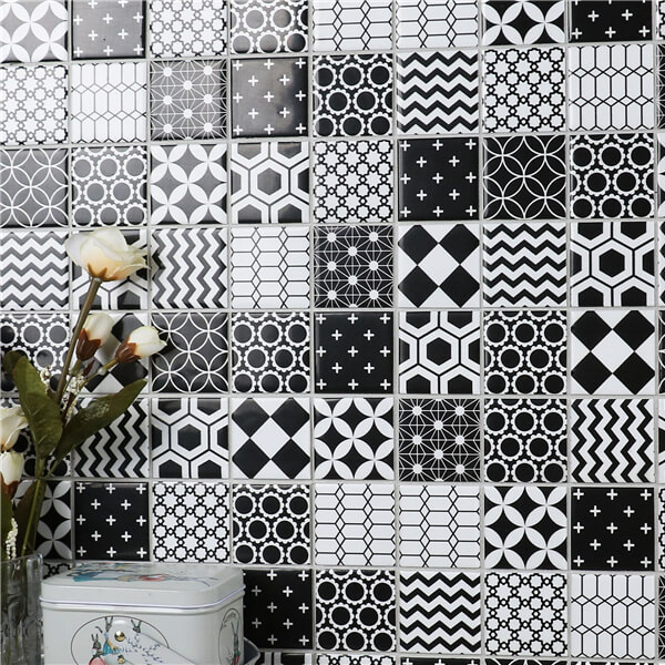 2'' Artistic Porcelain Mosaic Digital Inkjet Tile Black White