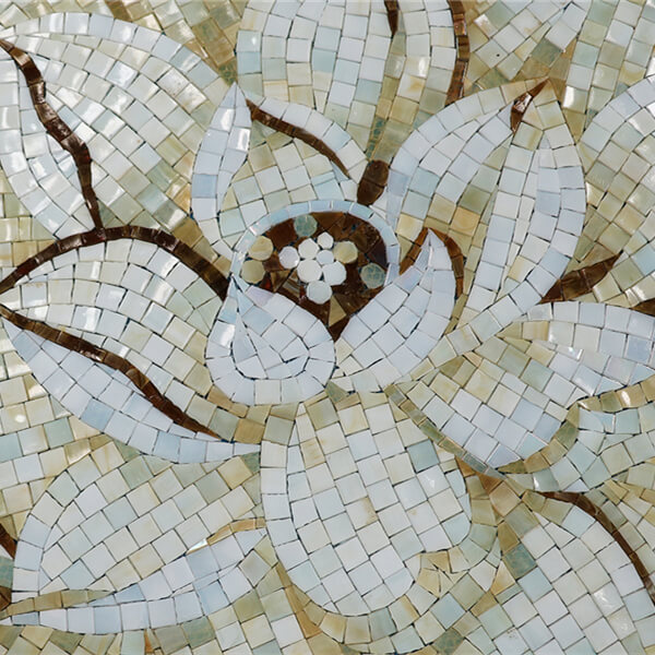 Handmade Flower 3d Wall Art Decor Glass Tile Round Mosaic Medallion