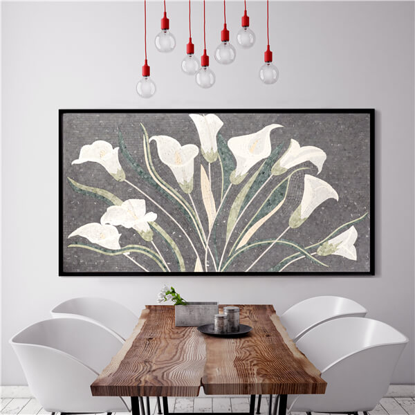 Beautiful Calla Lily Handmade Stone Art Mosaic Mural for Sale