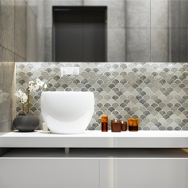 Luxury Fan Shaped Tile Blended Mosaic for Living Room Wall