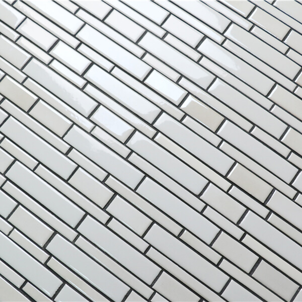 White Mixed Beige Random Ceramic Strip Mosaic Tile Backsplash