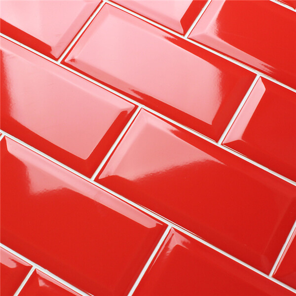 Wholesale 4&rsquo;&lsquo;x8&rsquo;&rsquo; Red Mosaic Subway Tile Beveled Edge Wall Design