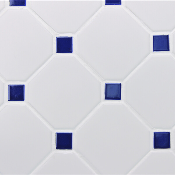 4'' Octagonal White Mixed Blue Dot Ceramic Mosaic Tile China