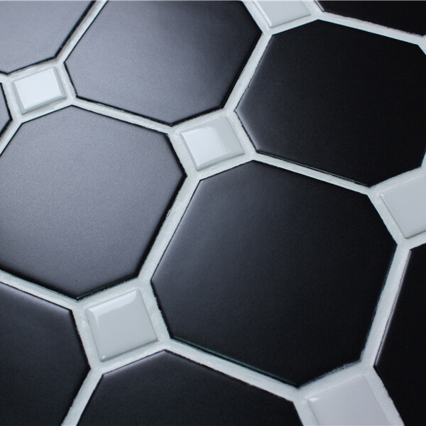 4'' Octagonal Black Mixed White Dot Ceramic Mosaic Backplash Tile