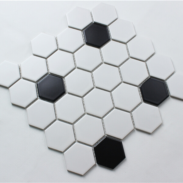 Black & White Hexagon Porcelain Mosaic Tile – 1-Inch, Glossy Finish, 12x12 Sheets (Box Of 10)