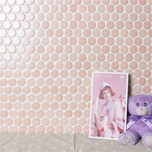 Pink Rounded Tile 28mm Pink Penny Round Mosaic Tile Circle Wall Tile for Nordic Home Style