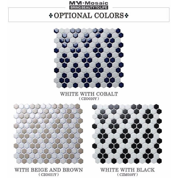 Wintersweet Flower Black White 1'' Ceramic Mosaic Hex Tile
