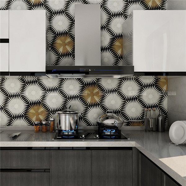 Flower Pattern Waterjet Marble Mosaic Tiles for Backsplash Wall ...