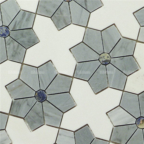 Gray White Flower Waterjet Marble Mosaic Backsplash Tiles Flooring ...