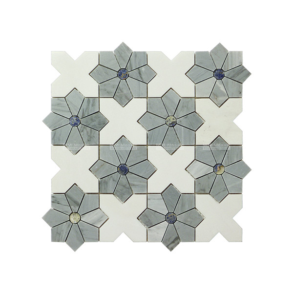 Gray White Flower Waterjet Marble Mosaic Backsplash Tiles Flooring ...