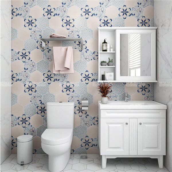 Pink Flower Hexagon Tiles for Bathroom Kitchen Backsplash Project