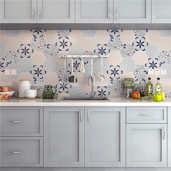 Pink Flower Hexagon Tiles for Bathroom Kitchen Backsplash Project