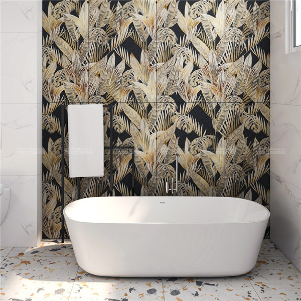 600*1200mm Leaf Printed TV Background Wall Tiles for Bathroom Hotel