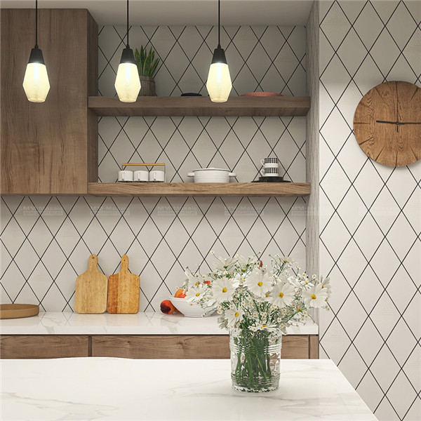 Uneven Large Porcelain Rhombus Tiles White for Kitchen Backsplash Wall