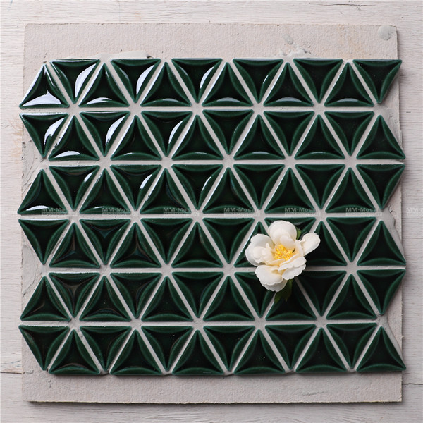 OEM Accept Dark Green 3D Concave Traingle Mosaic Tiles for