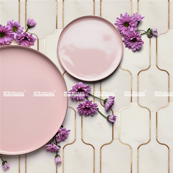 Wholesale Waterjet Mosaic Marble Tile Brass Inlay Design for Wall ...